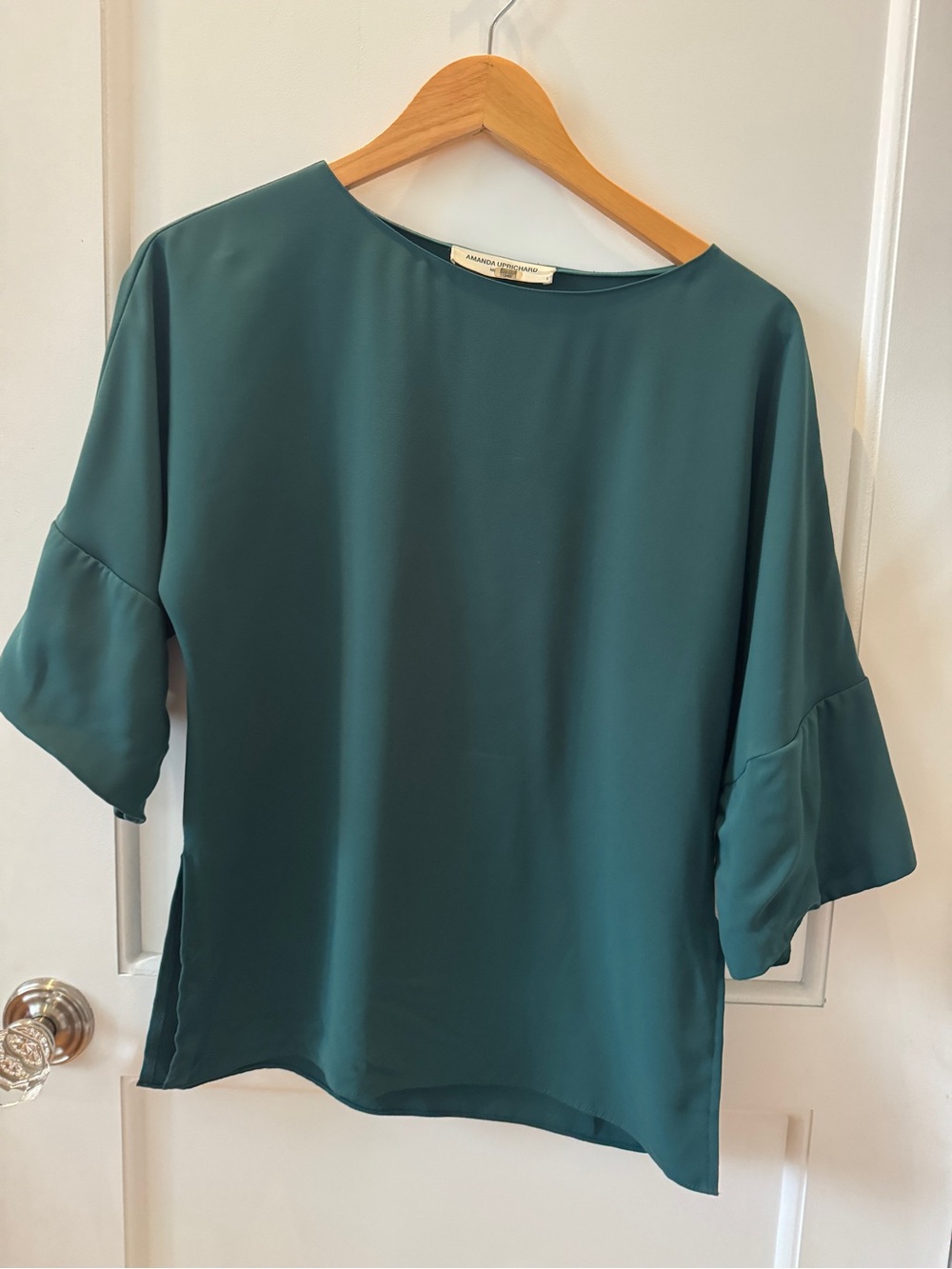 Amanda Uprichard Deep Teal Flutter Sleeve Top